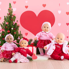 Corolle Margaux Petals heart-print outfit enhances dress-up play.