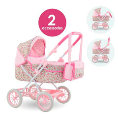 Corolle stroller with spacious compartment for dolls up to 18 inches.