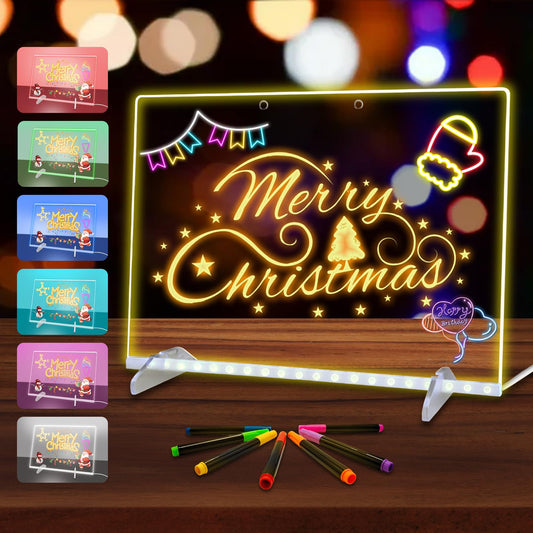 Corpower LED note board with color pens for vivid writing on glassy acrylic surface.