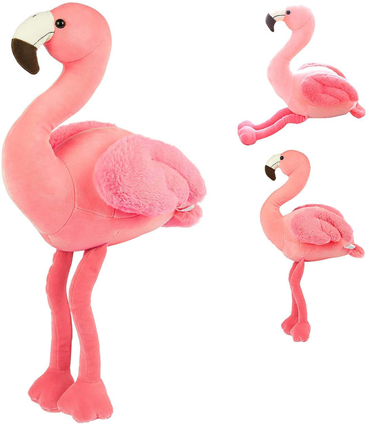 COSGOO 16-inch soft flamingo plush stands, ideal decor and cuddle partner.
