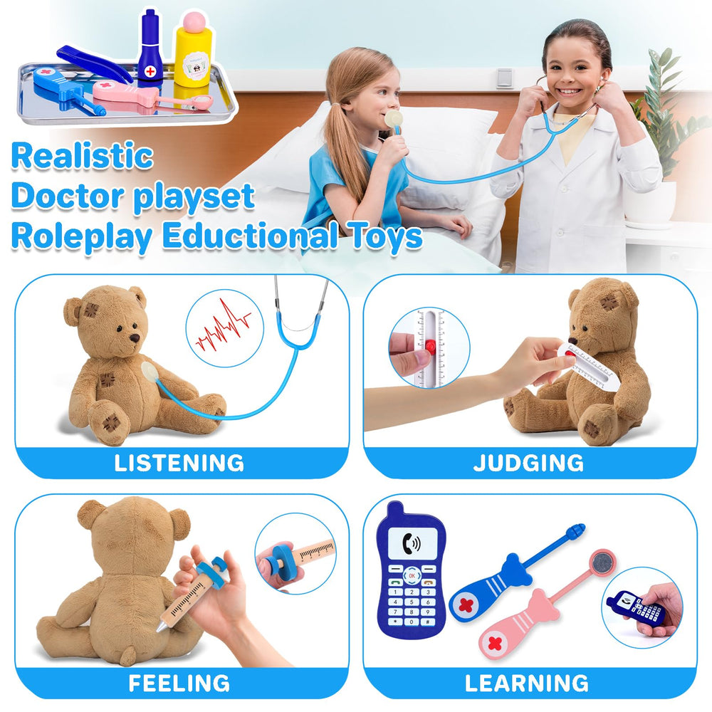 COSILY wooden syringe promotes careful handling during pretend treatments.
