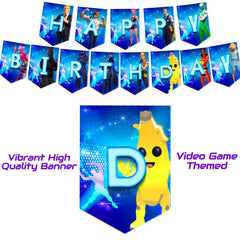 Cosmic Party gaming toppers and tablecloth create a cohesive display