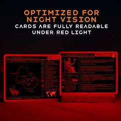 Cosmic Shards Stargazing Cards night-vision readable text preserves dark adaptation.