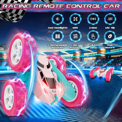 Cosone RC pink car with 180 flips for dynamic indoor adventures.