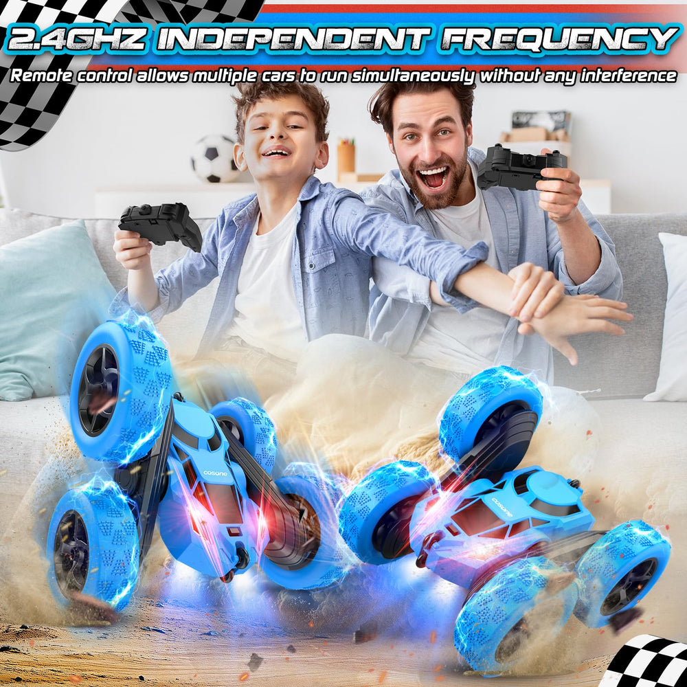 Cosone remote-control car blue 2.4GHz coverage enabling multi-car play.