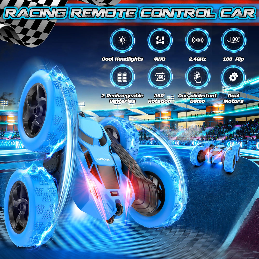 Cosone remote-control car blue LED lights for night play.
