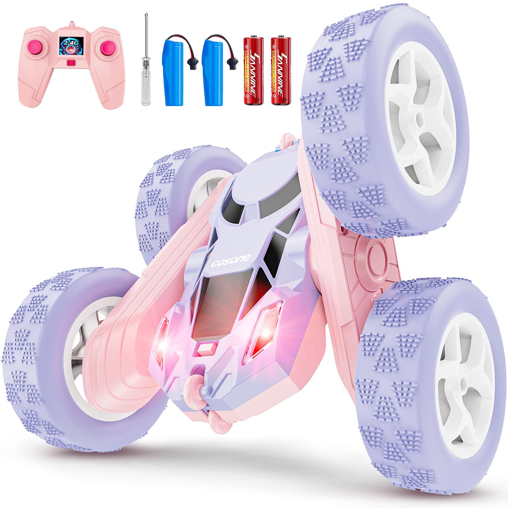 Cosone remote control car front view in pink purple, ready for indoor play