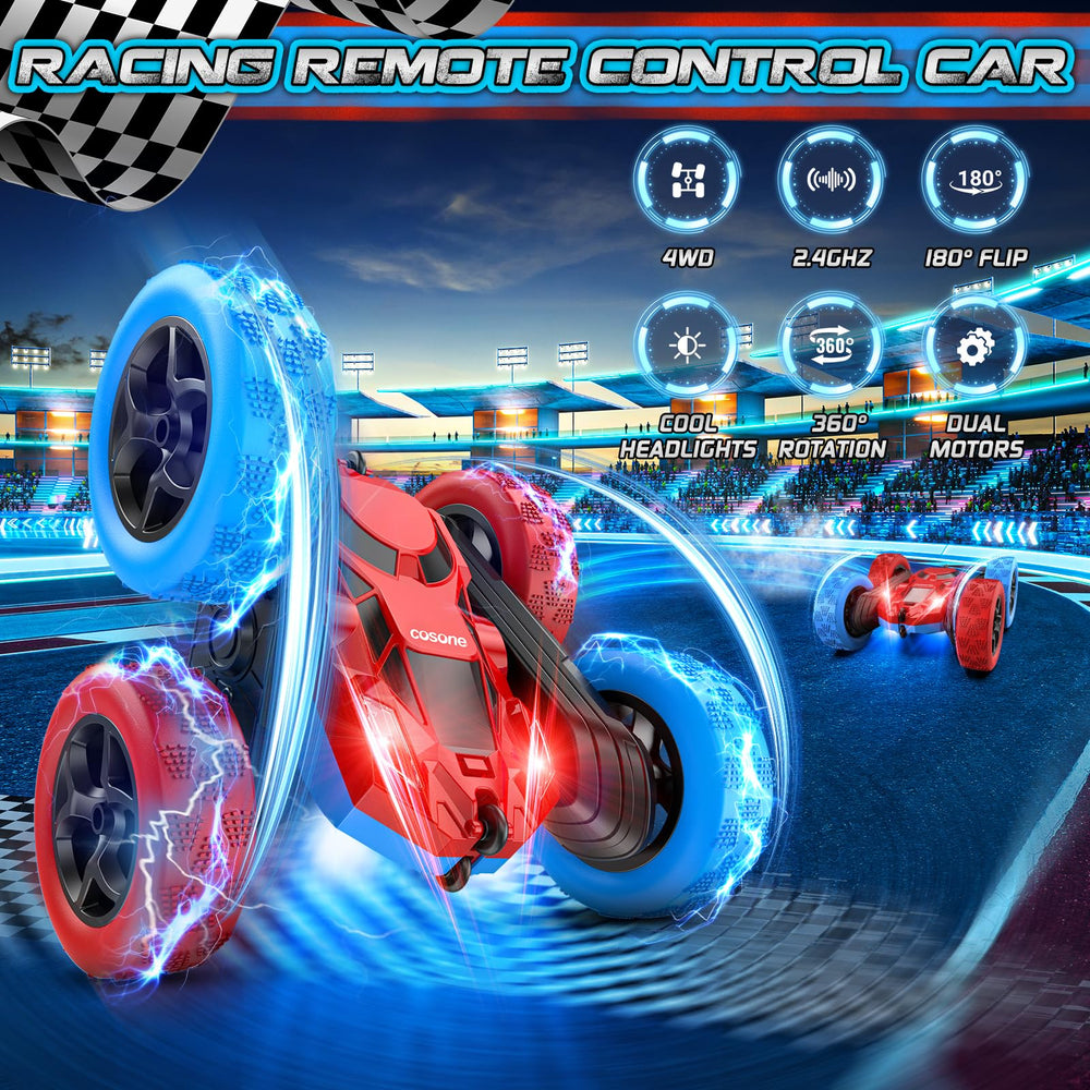 Cosone RC car left-side view highlights rugged build for stunt play.