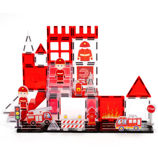 Cossy firefighter tiles pack enables imaginative play and early STEM exploration with magnetic construction.