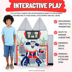 Couch Swag Hockey Play Panel with adjustable straps ensures secure setup.
