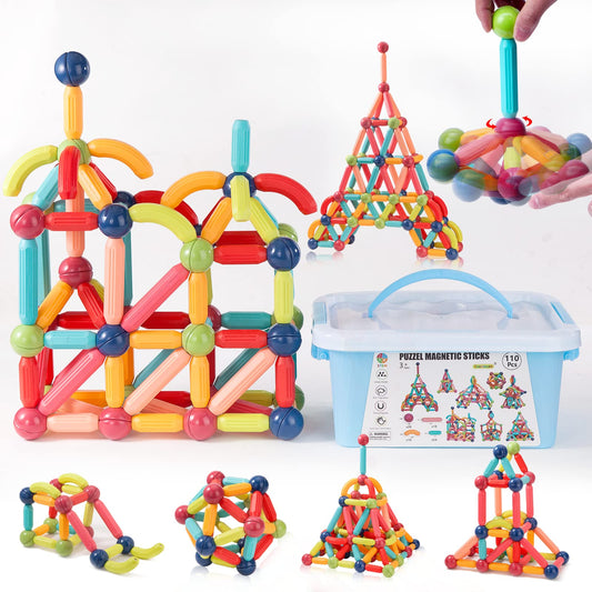 COUOMOXA magnetic sticks 110pc beginner build for curious kids, smooth magnets and colorful connectors.