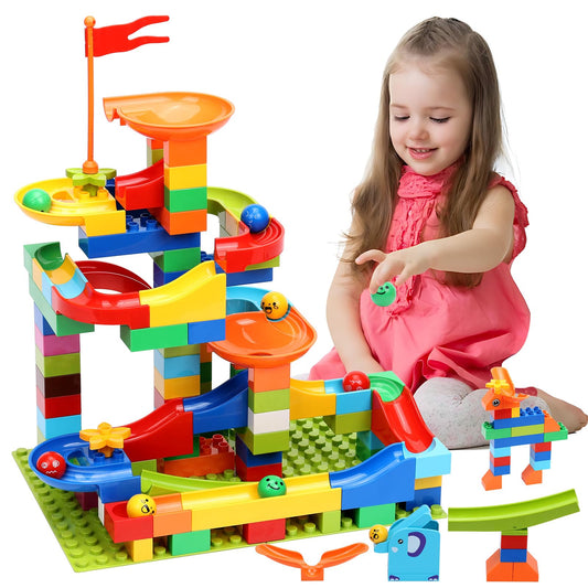 COUOMOXA marble run track assembly for hands-on STEM play at home.