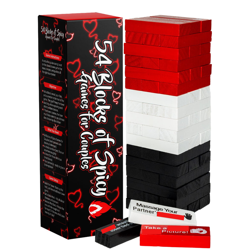 Couples Spicy Games Blocks tower setup enhances romantic date night.