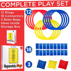 Covelico Hopscotch Rings with three bean bags for tossing practice.