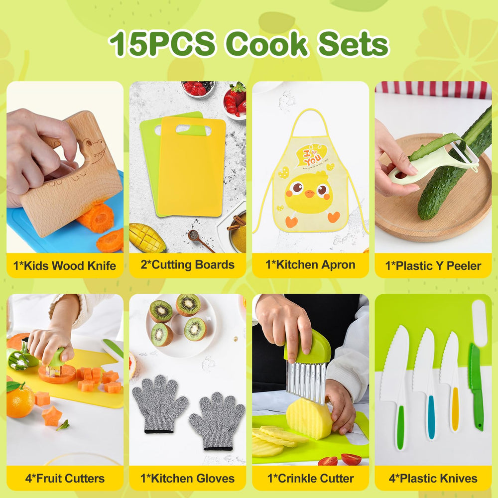 COVLUROTO wooden kids knife with integrated handle for gentle cutting practice.
