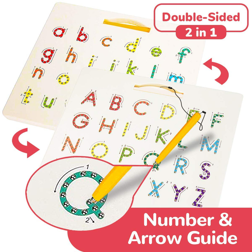 CozyBomB letter tracing board with popping magnets enhances hands-on learning.
