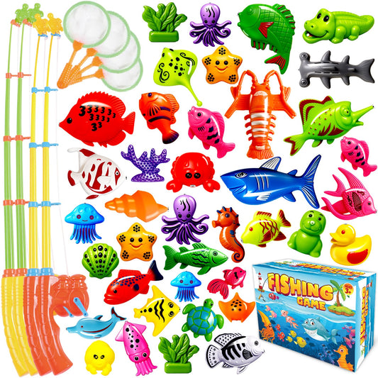 CozyBomB magnetic fishing toys set at a water table boosting hand-eye coordination.