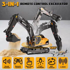 CozyBomB RC Excavator 3in1 claw engages kids in interactive object manipulation.