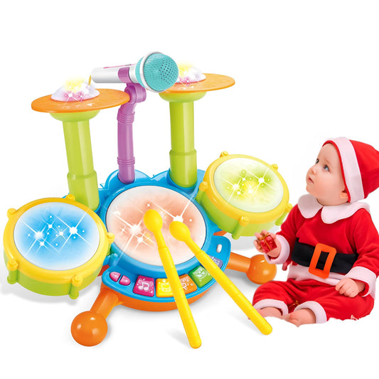 Cozybuy toddler drum set with light-up microphone for interactive play.