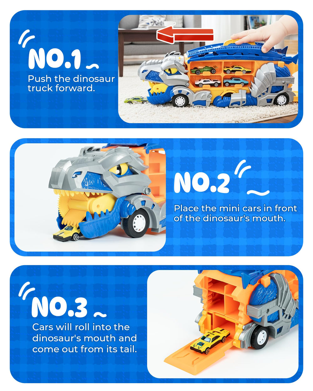 Cozycharm 12 die-cast dinosaur cars lined up for fast-paced racing fun.