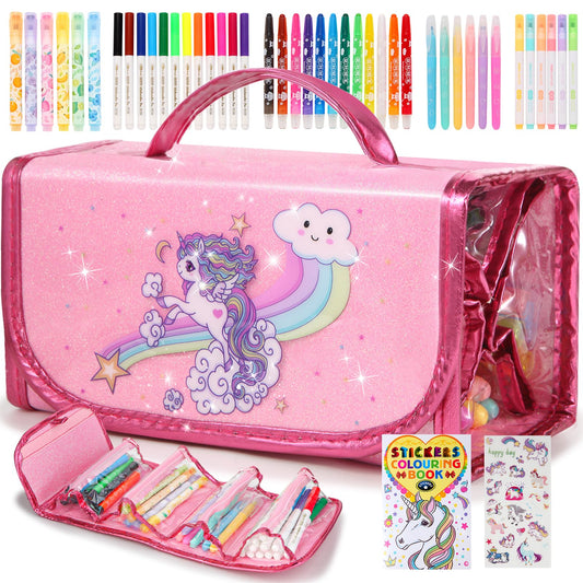 CozyJoyz unicorn pencil case with glittery face for organized school supplies