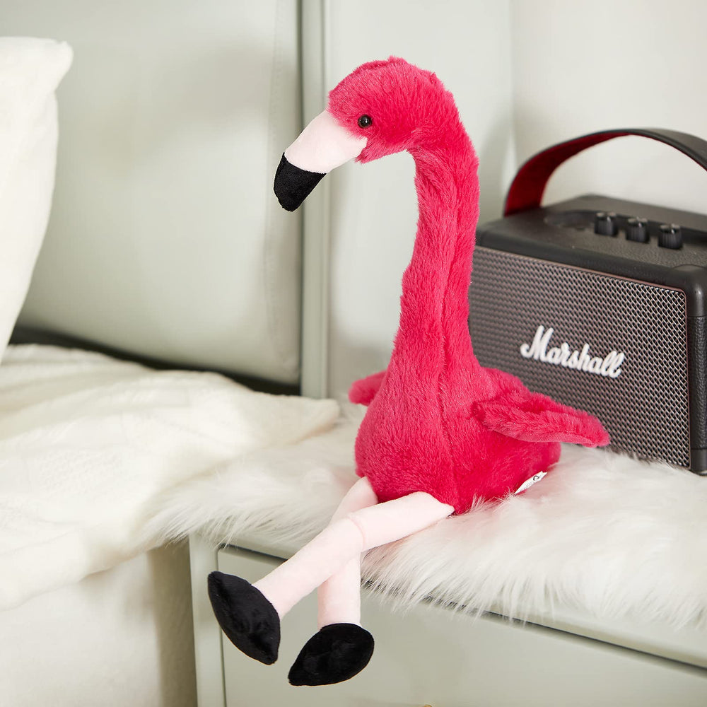 CozyWorld 13-inch flamingo toy neck-twisting dance during conversation.