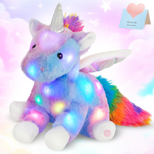 CozyWorld unicorn light-up front view with a gentle bedtime glow.