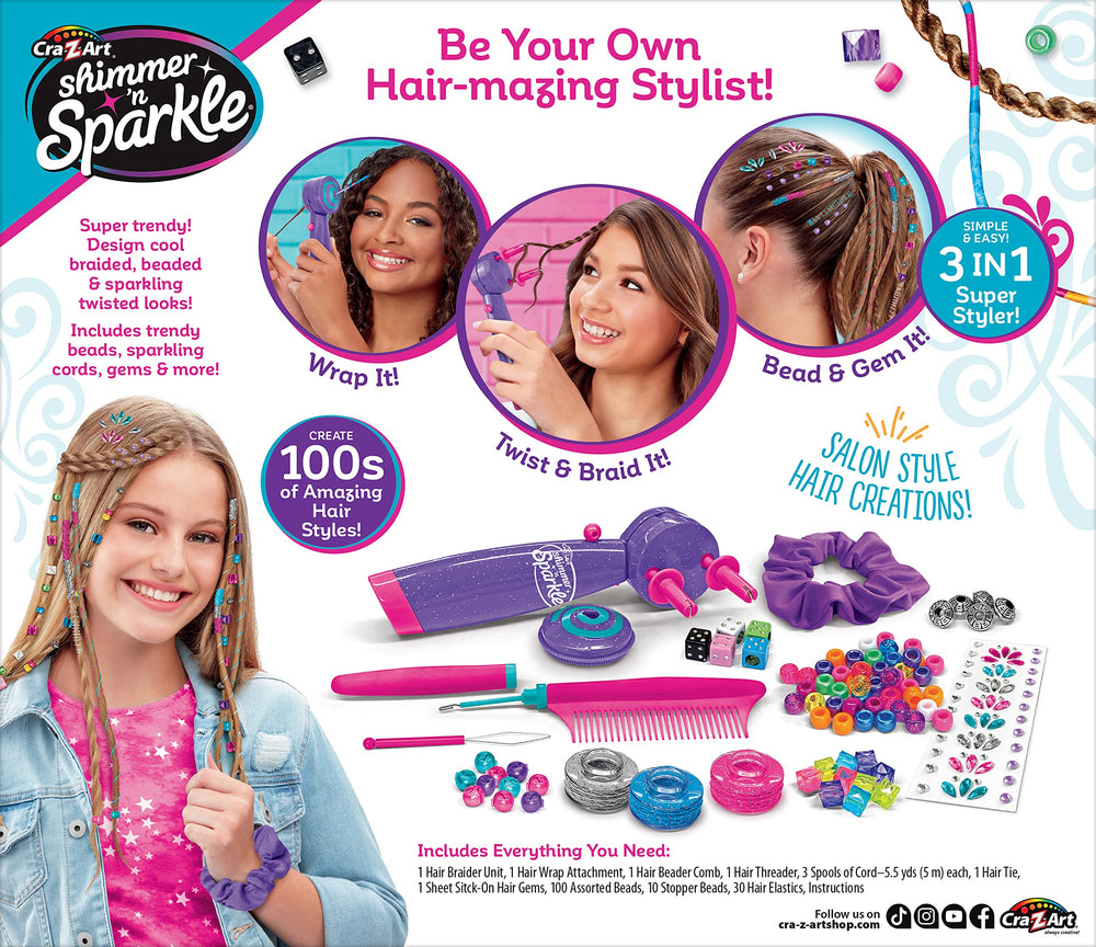 Cra-Z-Art shimmering cords highlight hair sections for sparkly accents.