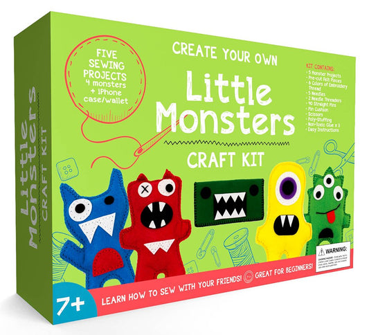 CRAFT KIT Little Monsters sewing kit box ready for creative kids' first projects.