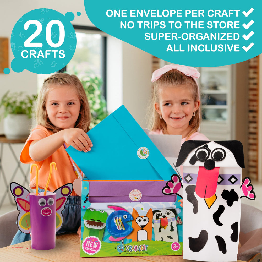 Craftikit color-coded envelopes organize projects by age for quick sessions