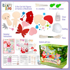 Craftiloo kit contents include felts, needles, floss, and stuffing for crafting.