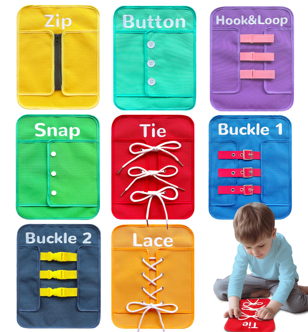 Craftstory Busy Board shoe-tying practice helps toddlers develop fine motor skills