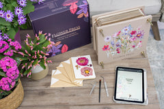 Crafty and Paper modern floral press design adds elegance to craft space.