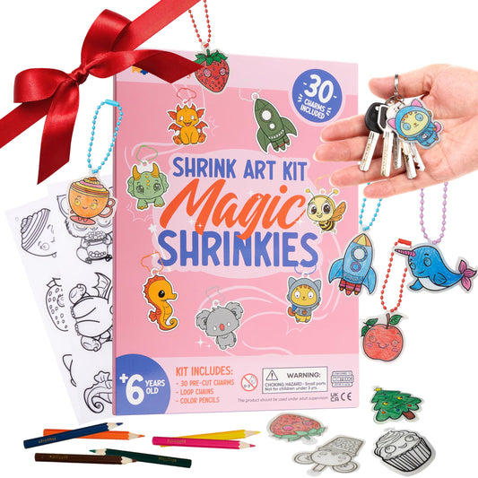 CRAFTY HAPPITOYS Shrinking Art Set kit cover, all-in-one craft for kids.