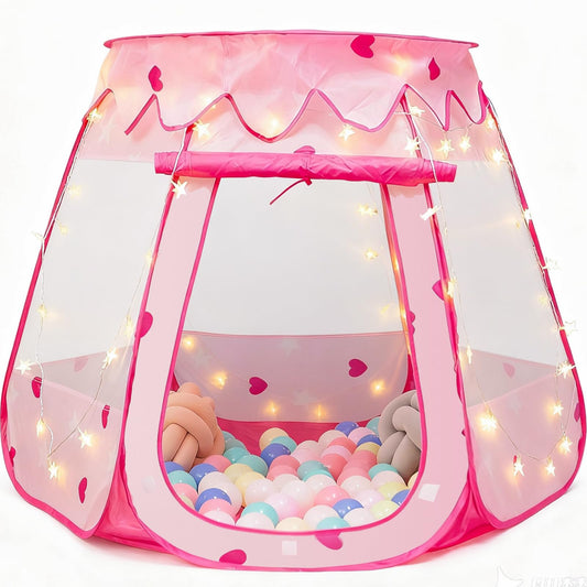 Crayline Pop Up Princess Tent in pink provides a cozy pretend-play space for little ones.