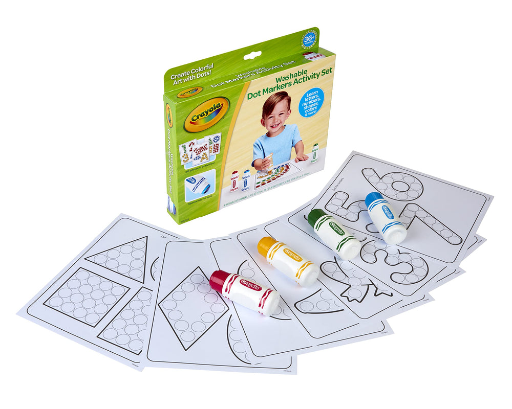 Crayola 30 educational activity pages guiding letters, numbers, colors, and shapes.