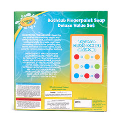 Crayola fingerpaint color swatches show vibrant hues ideal for bath-time creativity.