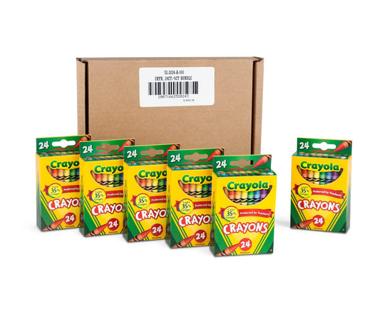 Crayola bulk six-pack box of crayons with 144 colors, ideal for classrooms and group projects.