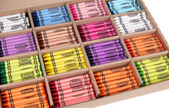 Classroom scene of kids coloring with bulk Crayola crayons.