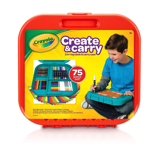 Crayola Create 'N Carry travel art set with lap desk for kids on the go, easy to transport.
