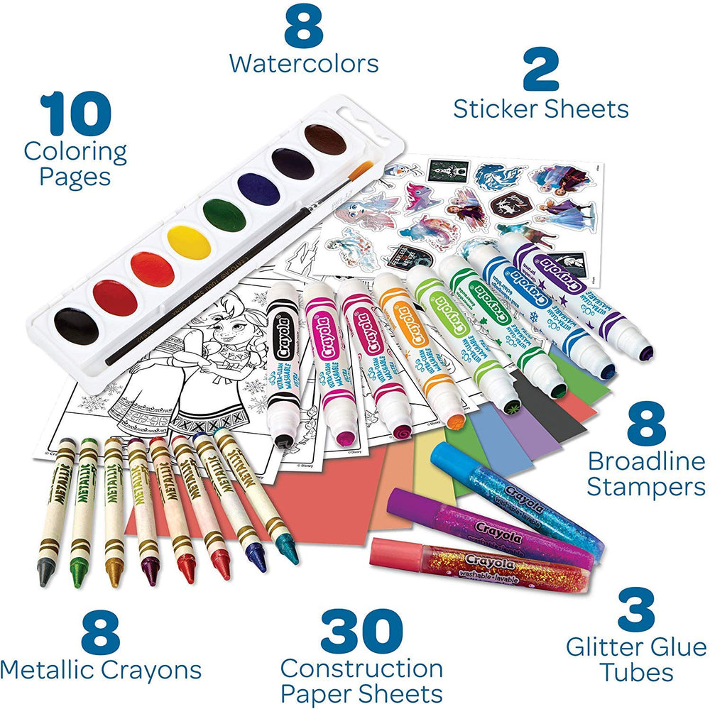 Crayola Frozen 2 metallic crayons add shiny details.