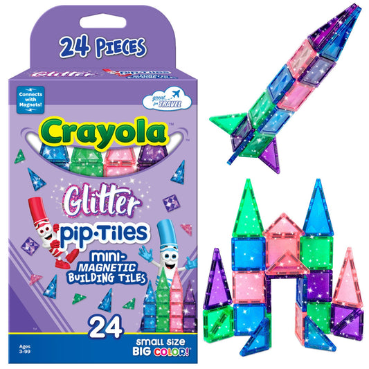 CreateOn Crayola Mini Magnetic PIP-Tiles glitter castle assembly for imaginative building on the go