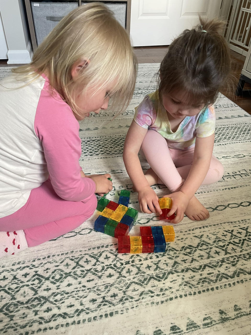 Crayola PIP Cubes assembled tower demonstrates spatial thinking in action