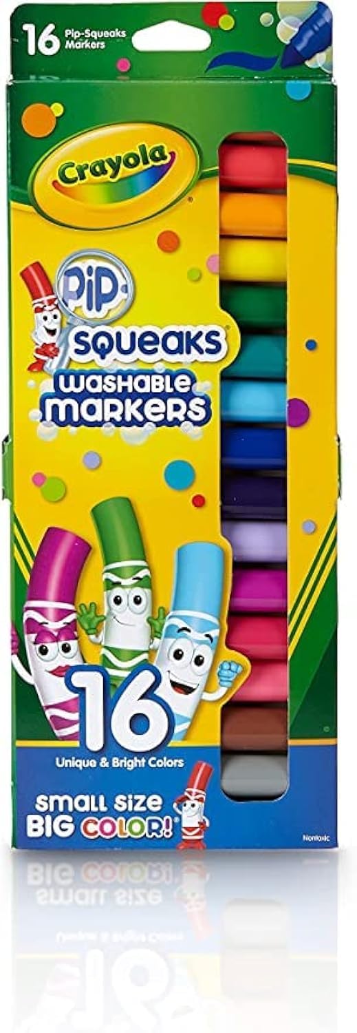 Crayola Pip-Squeaks markers front view with 16 bright colors for kids.