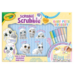 Three Scribble Scrubbie Baby Pets ready to color and customize for creative fun.