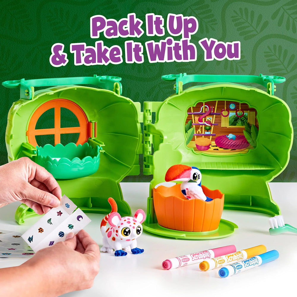 Crayola Scribble Scrubbie foldable treehouse handles enable easy transport.
