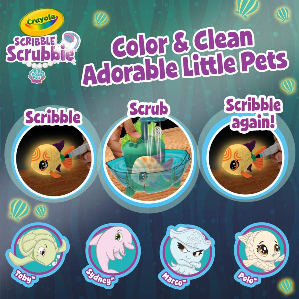Crayola Scribble Scrubbie Glow Lagoon tub shown for washing colors away
