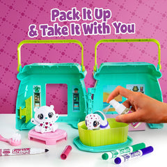 Crayola Scribble Scrubbie Pets foldable handles on case for portable setup.