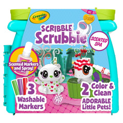 Crayola Scribble Scrubbie Pets plastic tub for easy rinsing and storage.