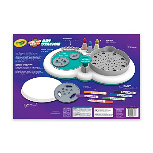 Crayola Spin & Spiral Art Station gear details show versatile spiral art options.